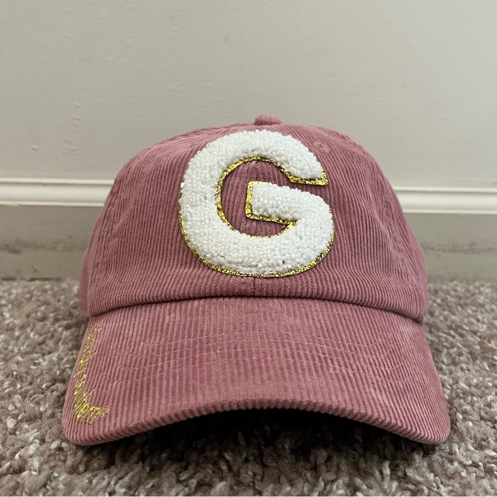 SIMPLY SOUTHERN Pink Corduroy Hat Cap Monogram Letter "G"